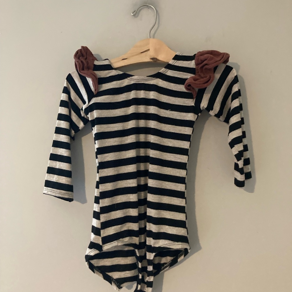 $8 ADD ON this tribe of three black white striped ruffle sleeve girls bodysuit‎